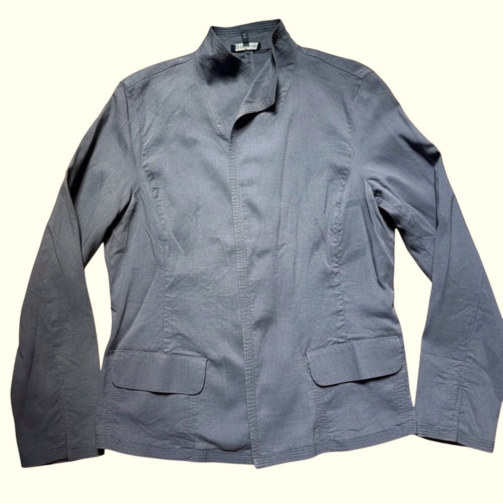 Eileen Fisher Gray Linen Blend Open Front Jacket Lagenlook Chic Workwear sz M - Picture 3 of 6